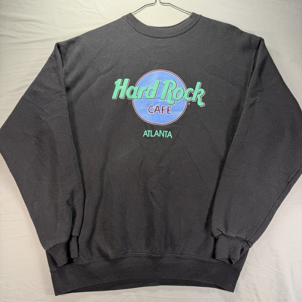 Vintage Hard Rock Cafe Sweatshirt Mens Large Black Atlanta Fleece Crewneck 90s